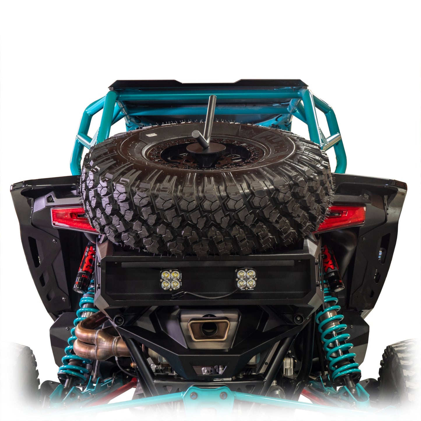 Rear view of RZR Pro XP with DRT fender kit and mud protection