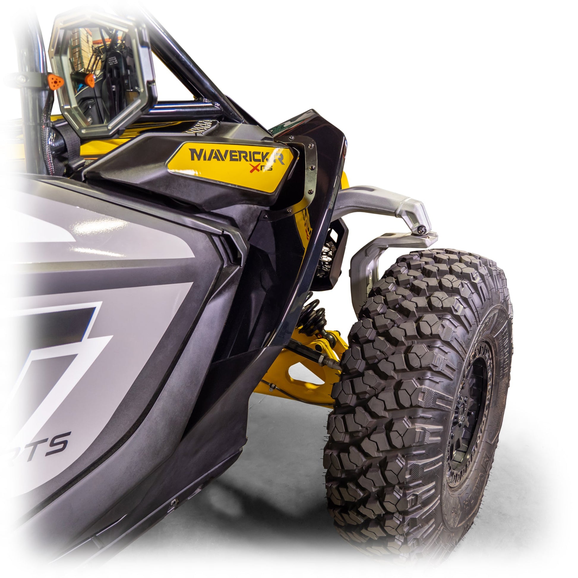 Front fender armor kit for Maverick R, extended ABS shells with aluminum mount brackets