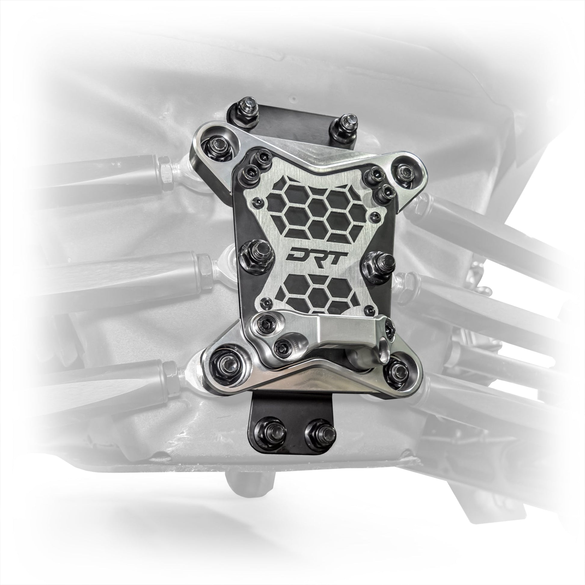 DRT Can-Am Maverick X3 2017+ Billet Aluminum 3-PC Radius Rod Plate Kit Front view
