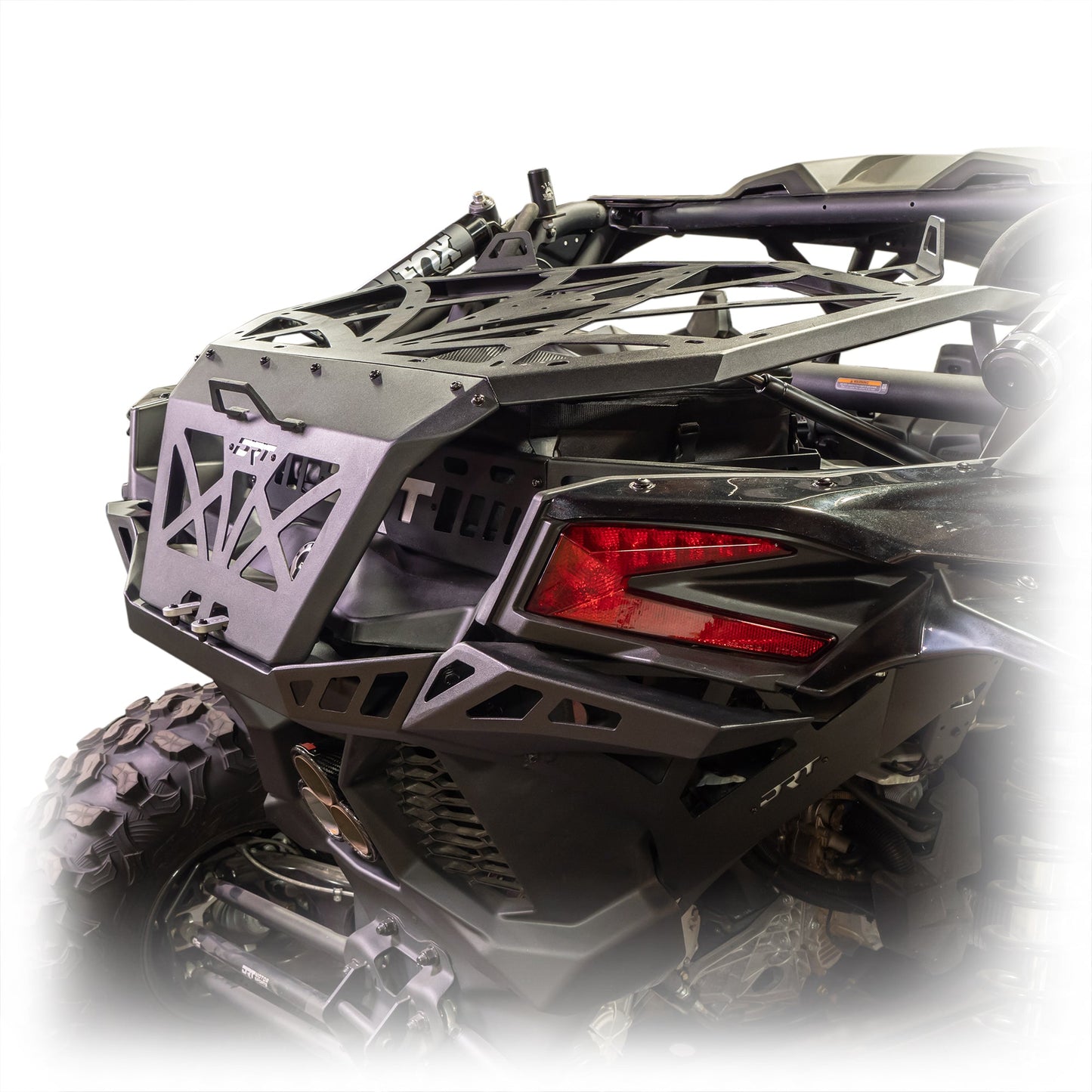 DRT cargo storage rack for Maverick X3, powder-coated steel with reinforced braces
