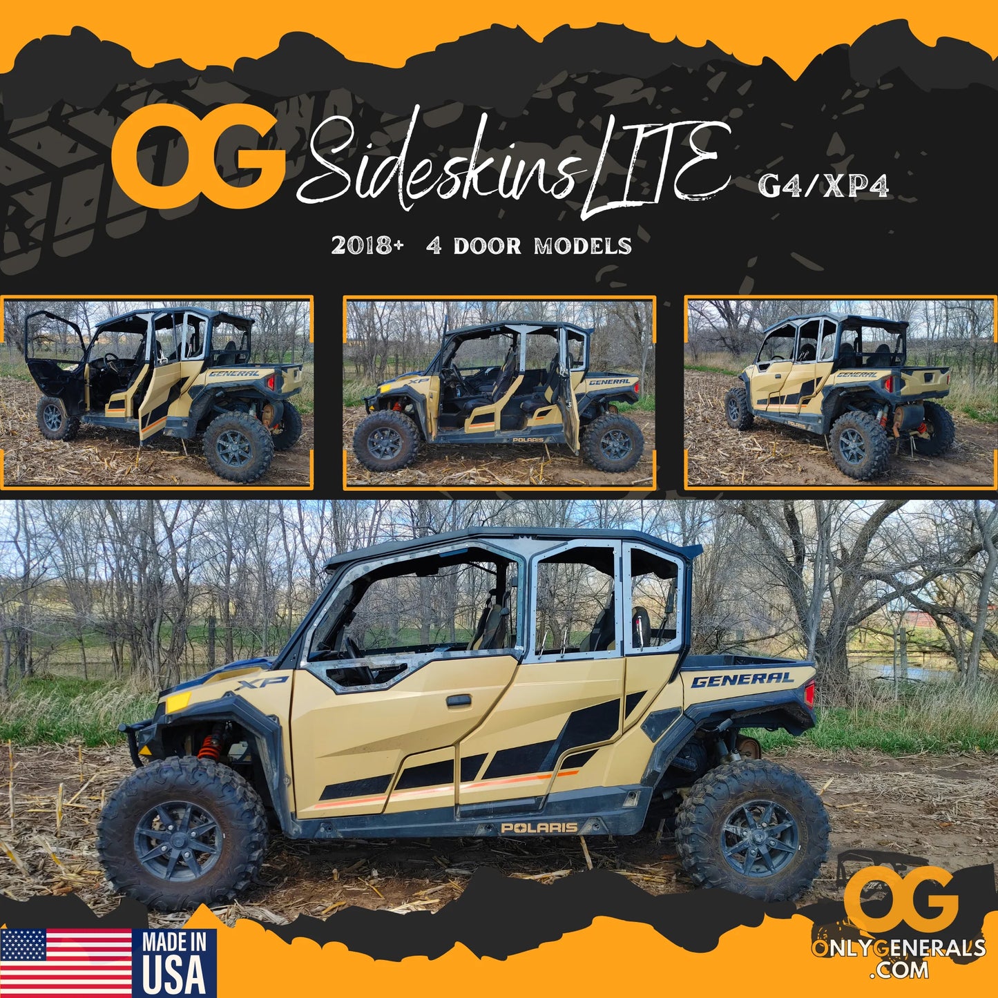 OG Sideskins LITE Hard Upper Doors for Polaris General 4 Seat Models