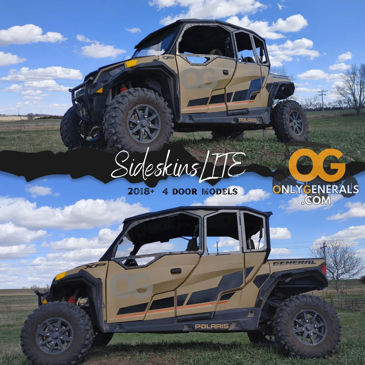 OG Sideskins LITE Hard Upper Doors for Polaris General 4 Seat Models