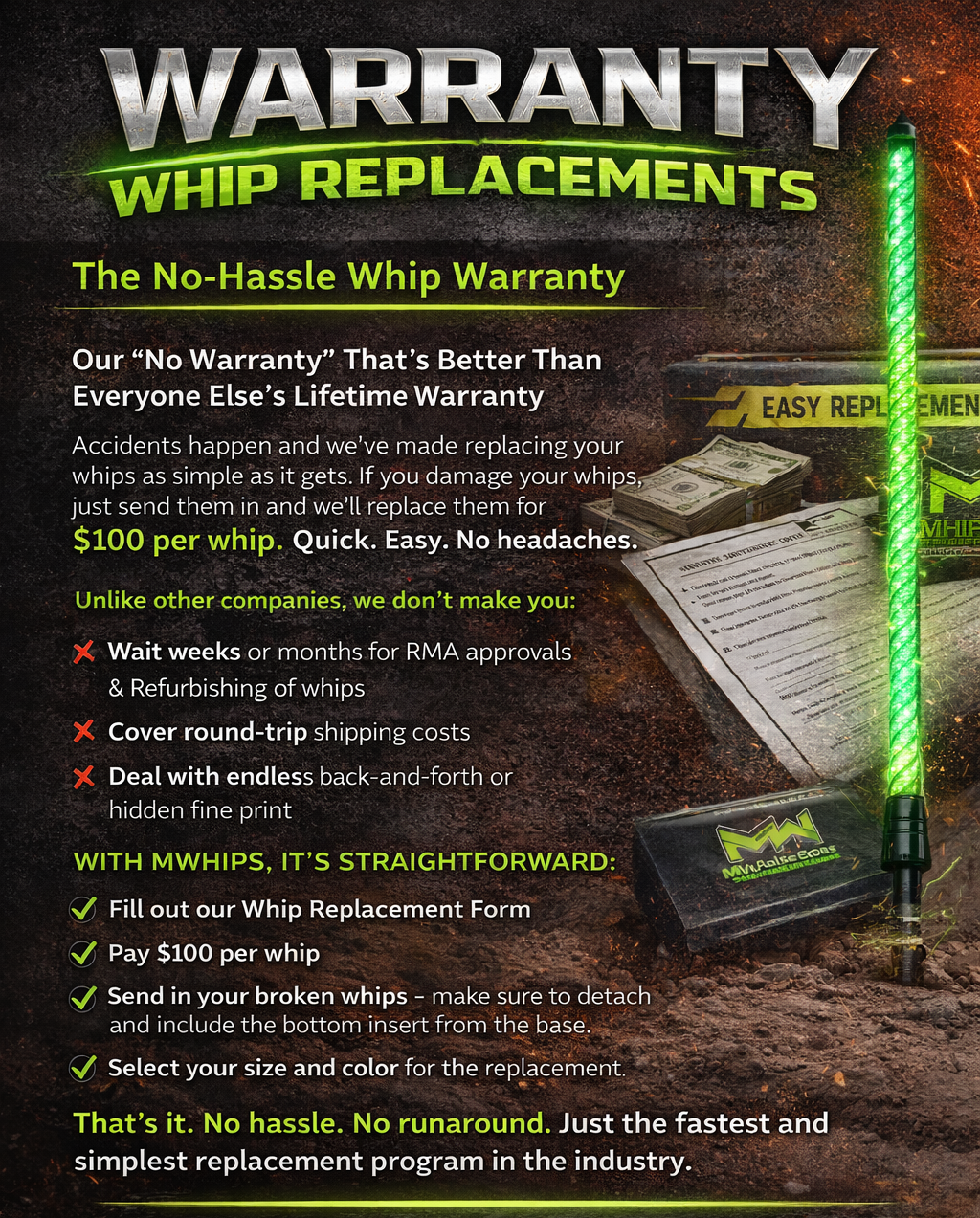 WARRANTY WHIP REPLACEMENTS